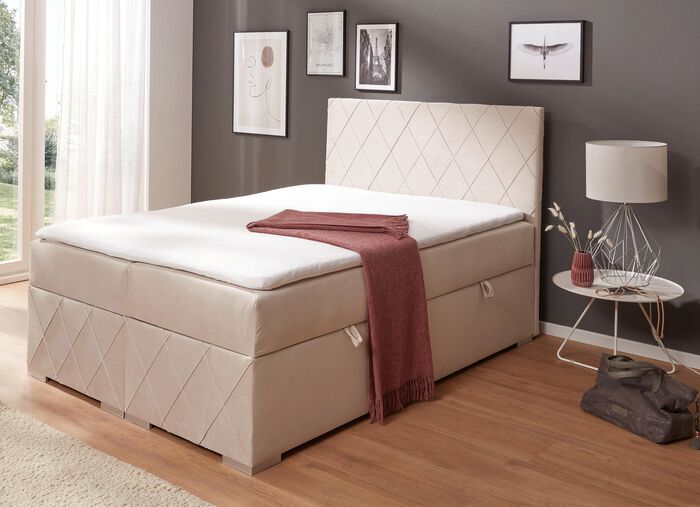 Boxspringbett mit Topper und Bettkasten CREME