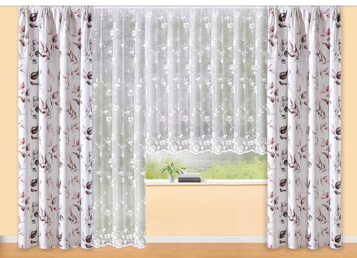 Blumenfenster-Store Blumenranke mit Universalschienenband 