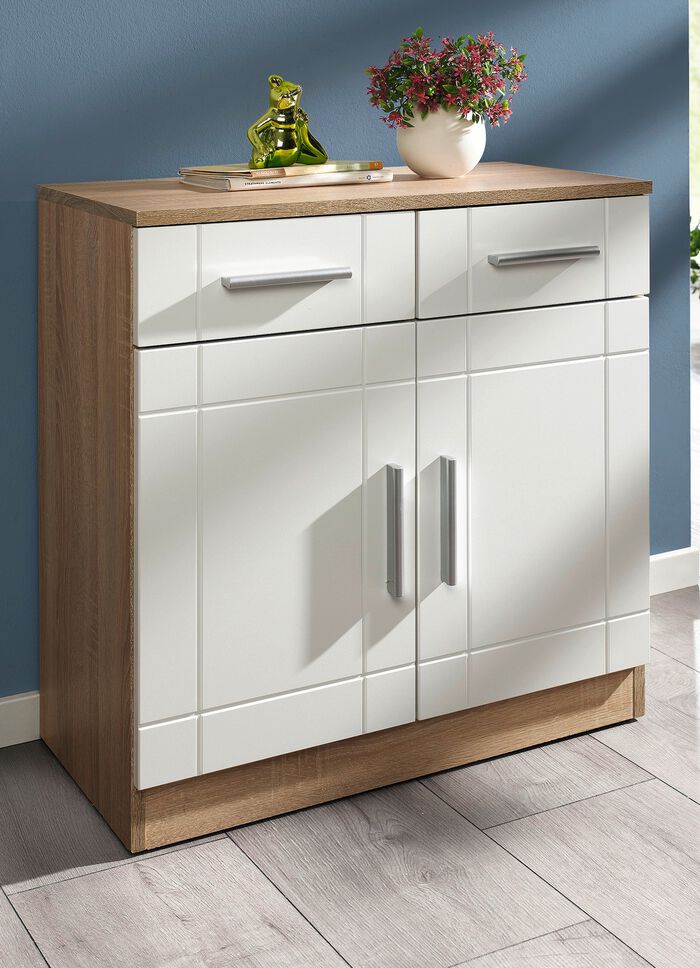 Moderne Kommode mit matten Tiefzieh-Fronten WEISS EICHE SONOMA