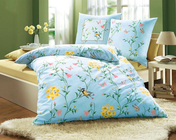 "Dobnig" Bettw&auml;sche-Garnitur in Biber oder Satin Qualit&auml;t BLAU