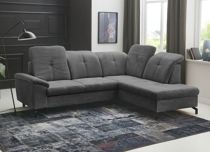 Moderne Polsterecke mit Bettfunktion und Bettkasten ANTHRAZIT