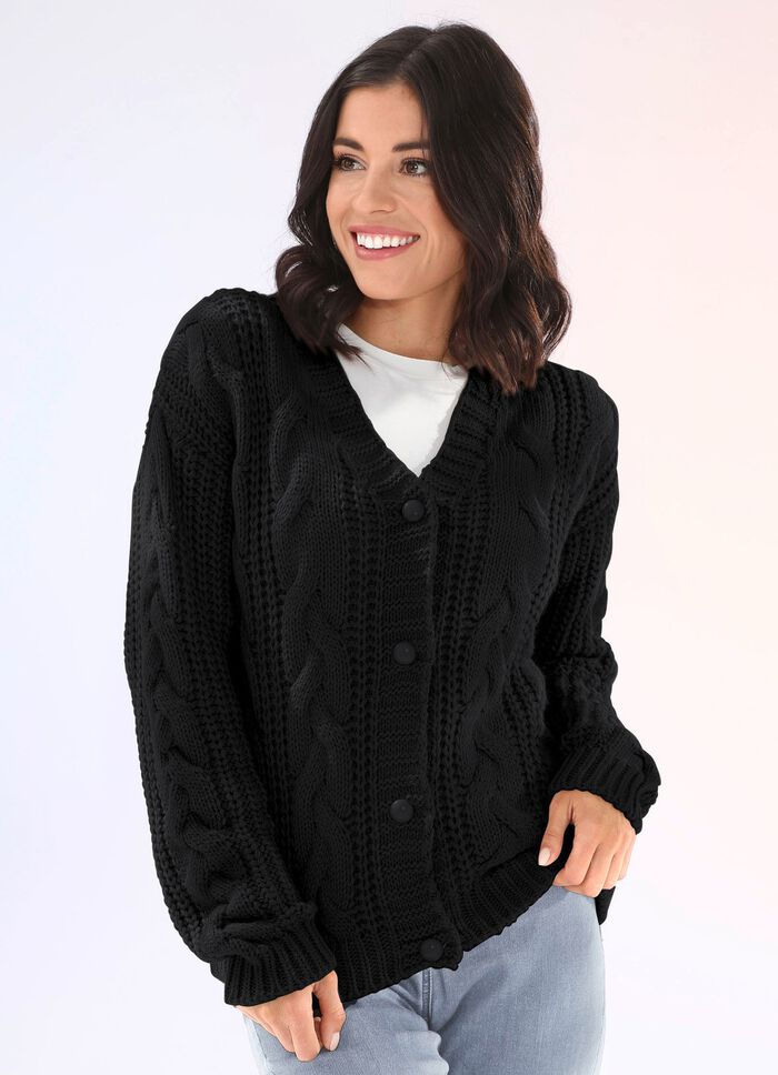 Strickjacke in Grobstrick SCHWARZ