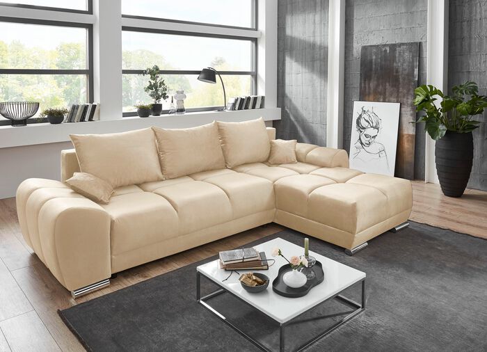Polsterecke mit Bettfunktion und Bettkasten CREME