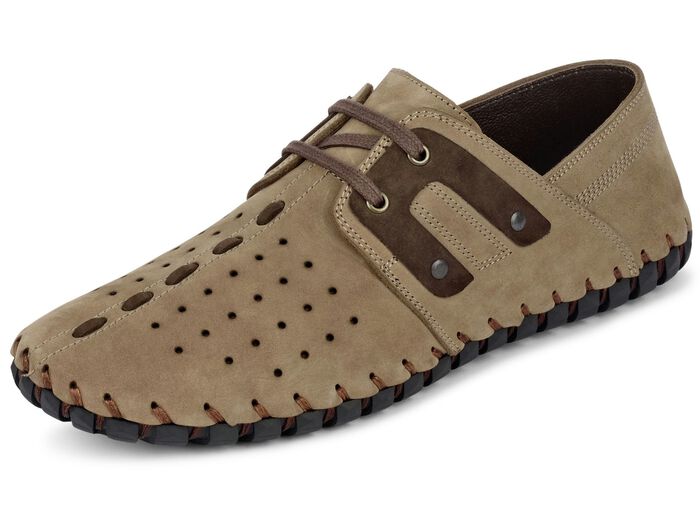 Pfiffiger Schn&uuml;rschuh in 3 Farben mit flotter Zierlochung HELLBRAUN-MOKKA