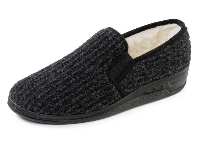 Gef&uuml;tterte Herren-Hausschuhe, mit Schurwolle SCHWARZ