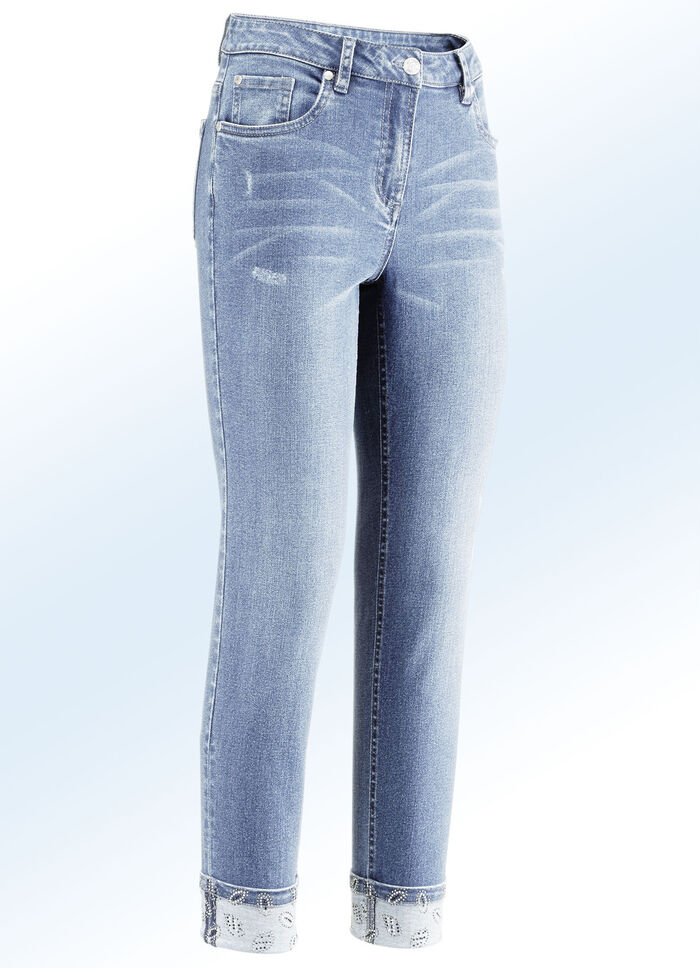 Edel-Jeans in 7/8-L&auml;nge mit h&uuml;bschem Glitzersteinchenbesatz HELLBLAU