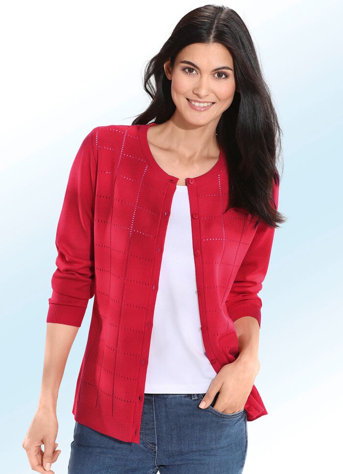 Strickjacke mit Karo-Ajourmuster ROT