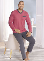 Schlafanzug mit Streifendessin, V-Ausschnitt und Brusttasche 