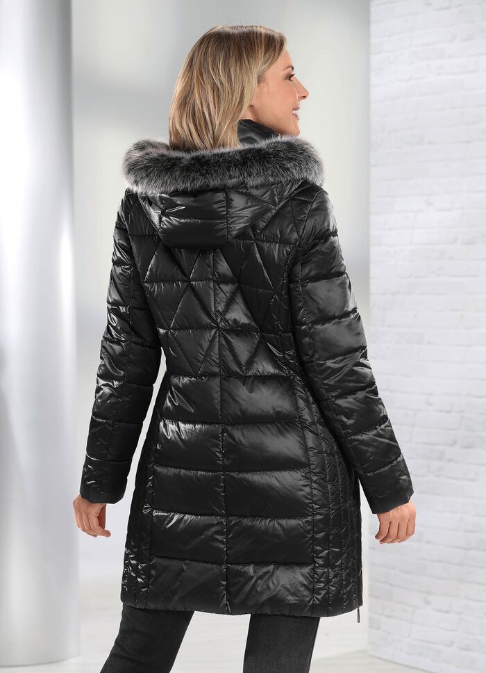 Kurzmantel mit L&auml;ngssteppung seitlich SCHWARZ