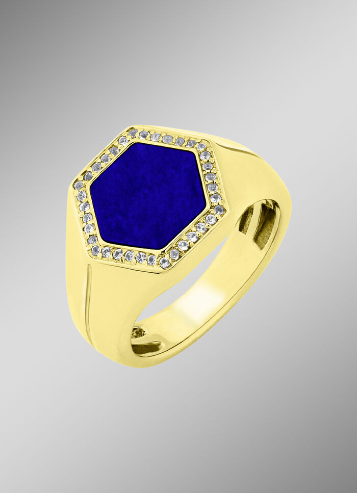 Herrenring mit Wei&szlig;topas und Lapislazuli 