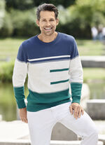 Angesagter Rundhalspullover ECRU-JEANSBLAU-PETROL