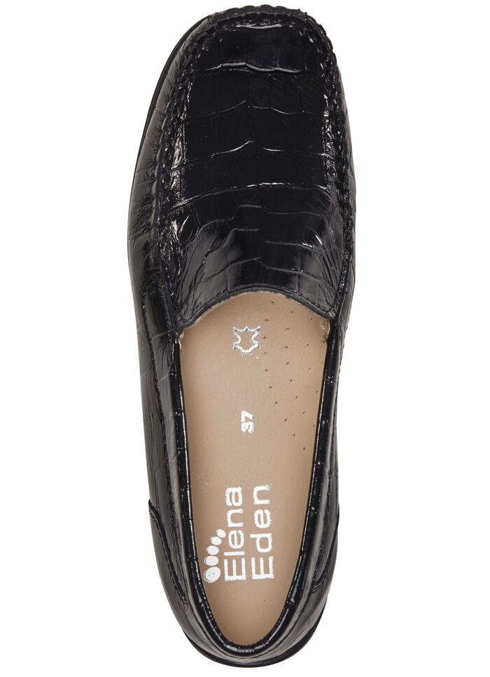 ELENA EDEN Mokassin-Slipper aus krokogepr&auml;gtem Chevreauleder SCHWARZ