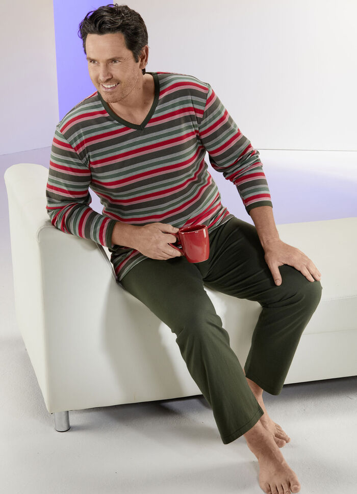 Schlafanzug mit V-Ausschnitt und Ringeldessin 