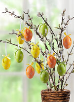 Ostereier mit frühlingshaftem Motiv, 12er-Set GELB-GRÜN-ORANGE