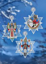 Fensterbild Erzgebirge, 3er-Set, aus echter Plauener Spitze 