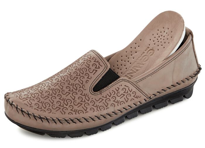 Gemini Mokassin-Slipper mit Zierpr&auml;gung TAUPE