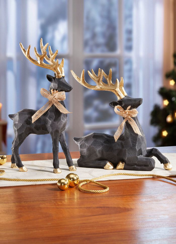 Hirsch mit Hufen und Geweih in goldfarben 