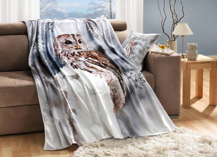 Wohndecke mit Eulen-Motiv BUNT