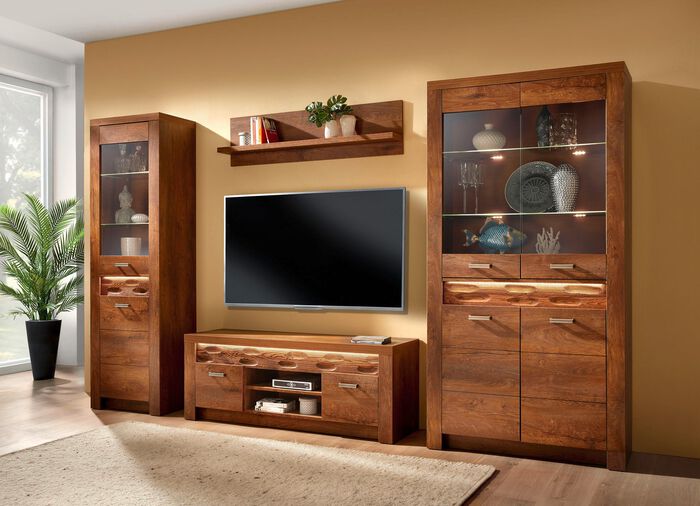 Wohnzimmerm&ouml;belprogramm mit LED-Beleuchtung ESCHE HELL