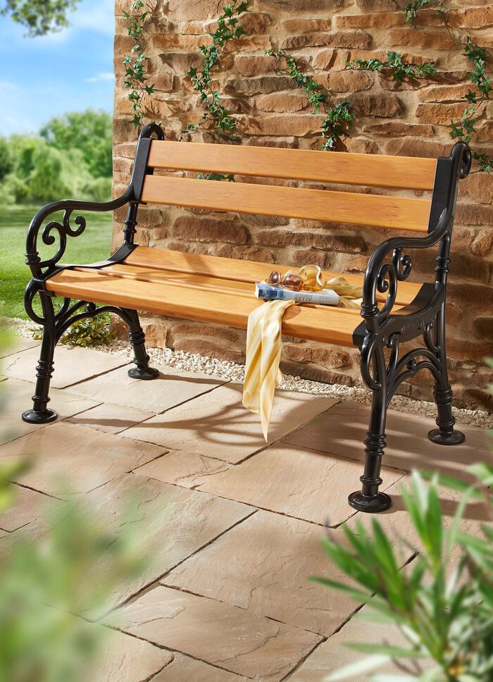 Bequeme 2-Sitzer-Gartenbank in Holzoptik 