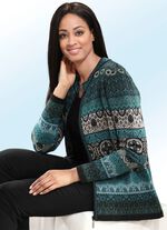 Strickjacke mit Schurwolle PETROL-BEIGE_MULTICOLOR