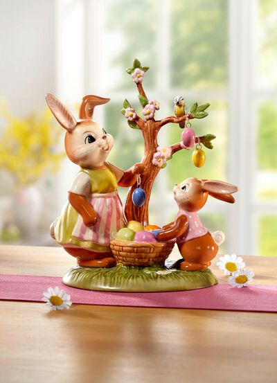 Hasenmama mit Kind aus hochwertigem Feinsteingut 