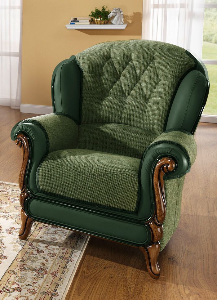 Polsterm&ouml;bel mit edlen Holzchatosen GR&Uuml;N